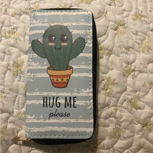 Charming Green and Blue Wallet with Cactus Motif
